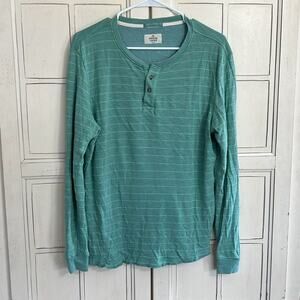 Marine Layer Aqua Striped Henley Long Sleeve